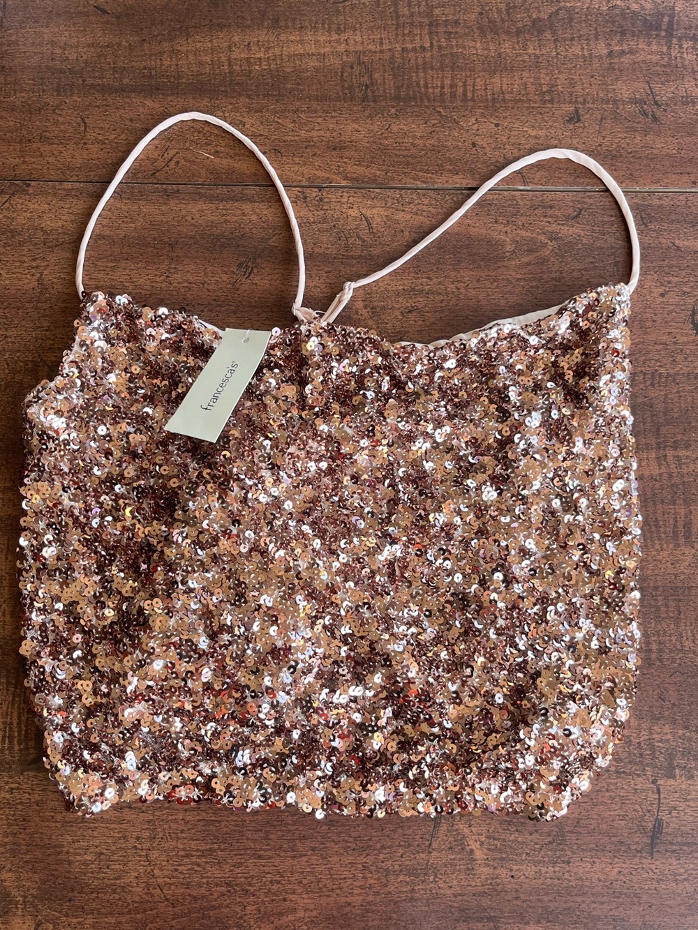Francesca’s Mi Ami NWT Rose Gold Sequin Crop Tank Top S Strappy Glam Y2K NYE